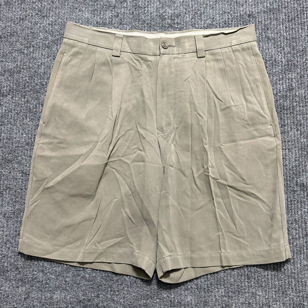 Tommy Bahama Relax Mens Shorts Size 32 Beige Silk Pleated Front Outdoor Mid Rise